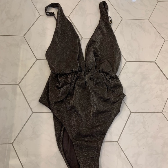 Vitamin A Stella Metallic Graphite Plunge One Piece - NEW w/ Tags - Picture 5 of 8